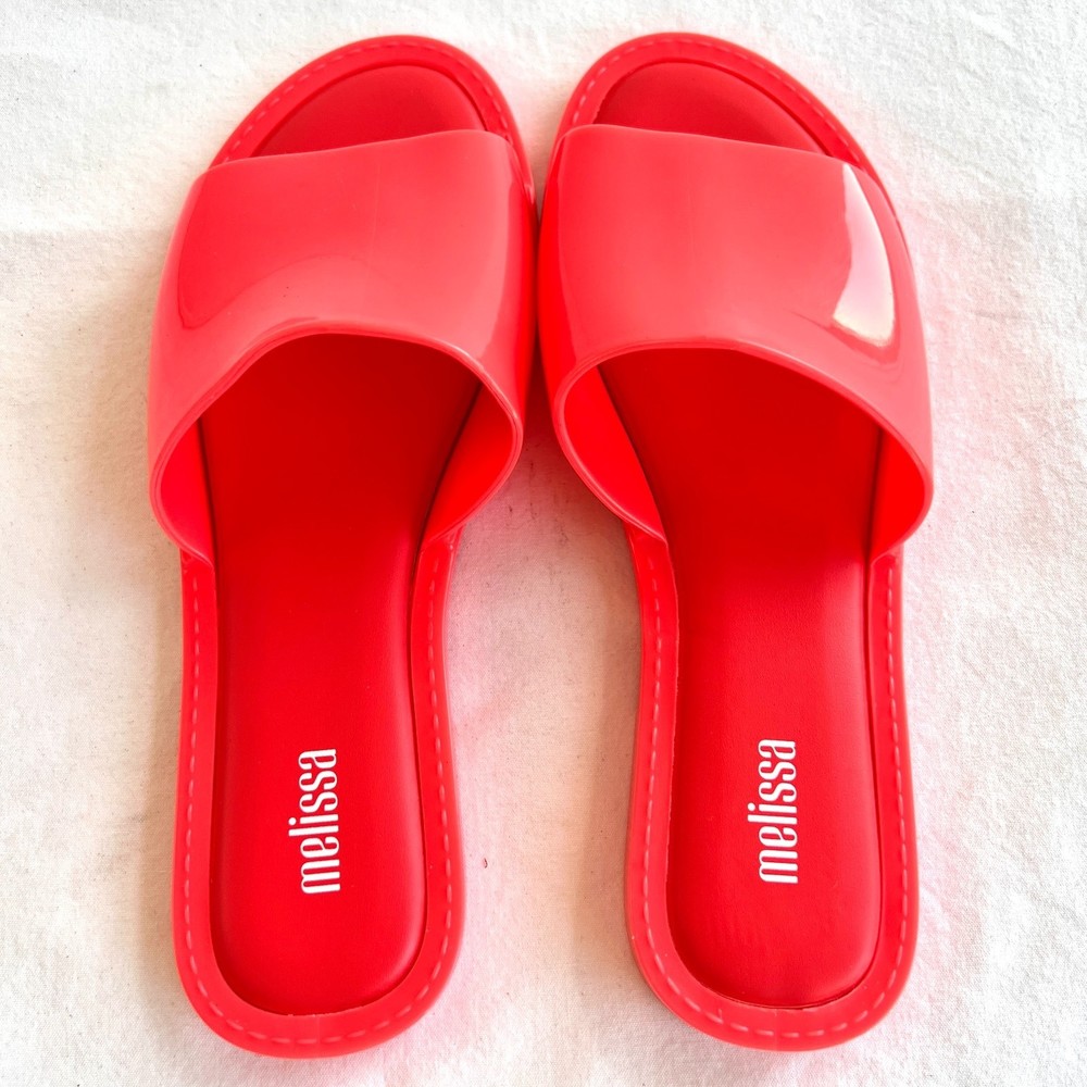 NWOT Soul Sandal Slide Neon Coral Orange Pink Open Toe Cushioned Gel Like Insole